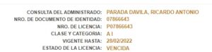Ricardo Parada: el nro. 1 de Dupuy que no respeta las reglas con faltas graves y muy graves 32 LICENCIA VENCIDA