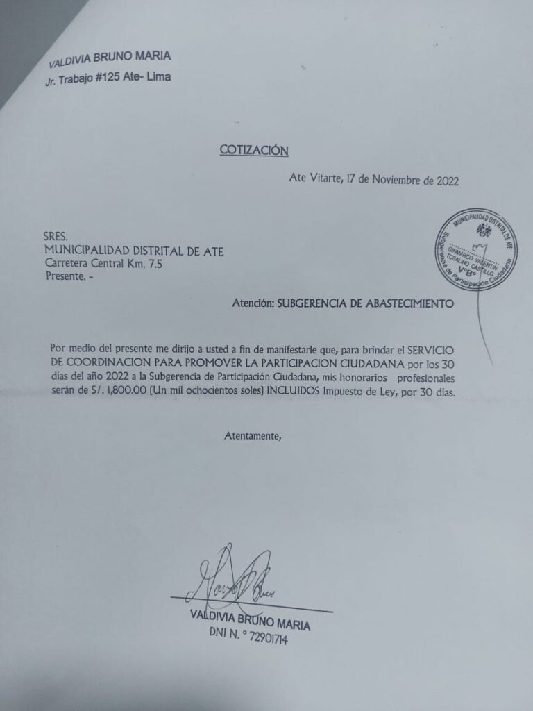 Trabajadores fantasmas en Municipalidad de Ate 32 ate maria valdivia bruno cuellar